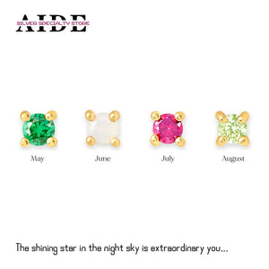 925 Silver Birthstone Stud Earrings for Couples Birthday Gift