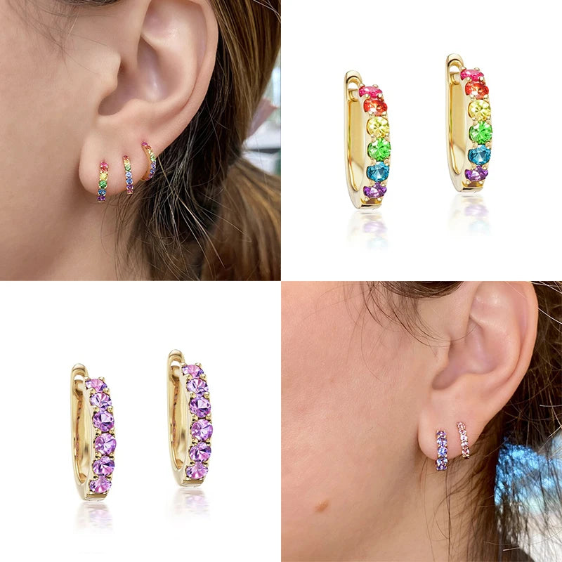 925 Silver Zircon Hoop Earrings Women Girls Small Circle Jewelry Gift