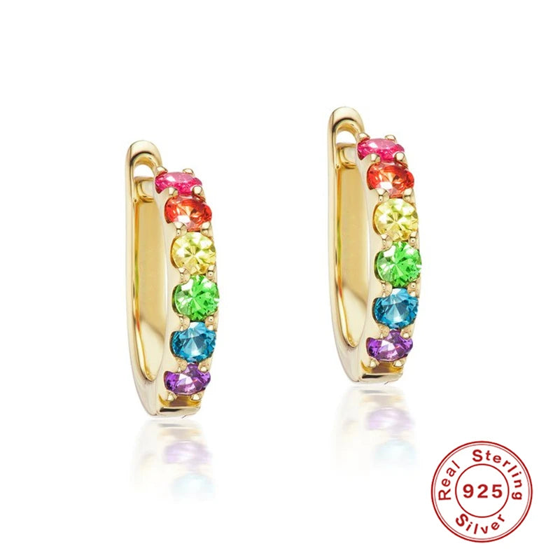 925 Silver Zircon Hoop Earrings Women Girls Small Circle Jewelry Gift