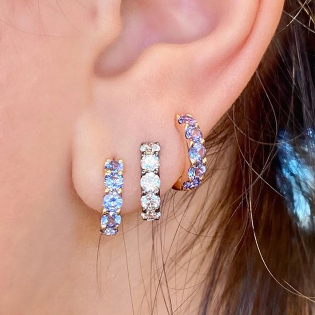 925 Silver Zircon Hoop Earrings Women Girls Small Circle Jewelry Gift