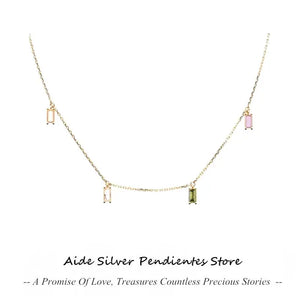 925 Silver Colorful Necklace Zirconia Charms Rainbow Chain Choker
