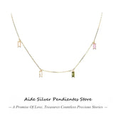925 Silver Colorful Necklace Zirconia Charms Rainbow Chain Choker