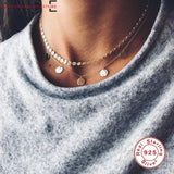925 Silver Colorful Zircon Necklace Water Drop Round Disc