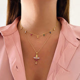 925 Silver Colorful Zircon Necklace Water Drop Round Disc