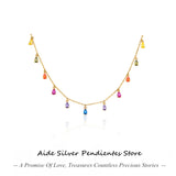 925 Silver Colorful Zircon Necklace Water Drop Round Disc