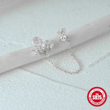 925 Silver Double Studs Earrings Clear Zircon Tassel Earrings