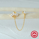 925 Silver Double Studs Earrings Clear Zircon Tassel Earrings