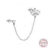 925 Silver Double Studs Earrings Clear Zircon Tassel Earrings