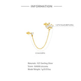 925 Silver Double Studs Earrings Clear Zircon Tassel Earrings
