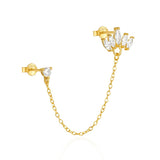 925 Silver Double Studs Earrings Clear Zircon Tassel Earrings