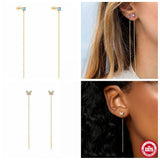925 Silver Dangle Earrings Minimalist Tassel Four-leaf Zircon Studs