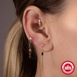 925 Silver Dangle Earrings Minimalist Tassel Four-leaf Zircon Studs