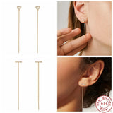925 Silver Dangle Earrings Minimalist Tassel Four-leaf Zircon Studs
