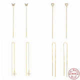 925 Silver Dangle Earrings Minimalist Tassel Four-leaf Zircon Studs