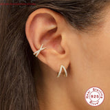 925 Silver Cross Ear Cuff No Piercing Clip Earrings