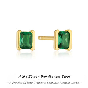 925 Silver Green Zircon Stud Earrings Women