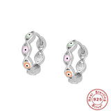 925 Silver Evil Eye Oil Drop Hoop Earrings Enamel Birthday Gift