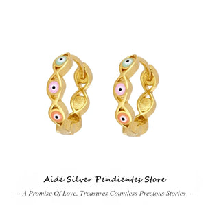 925 Silver Evil Eye Oil Drop Hoop Earrings Enamel Birthday Gift