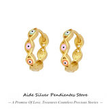 925 Silver Evil Eye Oil Drop Hoop Earrings Enamel Birthday Gift