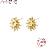 925 Silver Sun Zircon Stud Earrings Girls Gift