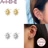 925 Silver Sun Zircon Stud Earrings Girls Gift