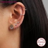 925 Silver Sun Zircon Stud Earrings Girls Gift