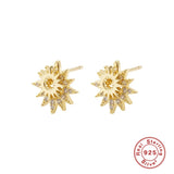 925 Silver Sun Zircon Stud Earrings Girls Gift