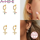 925 Silver Zircon Cross Stud Earrings for Women Girls