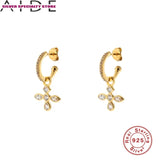 925 Silver Zircon Cross Stud Earrings for Women Girls