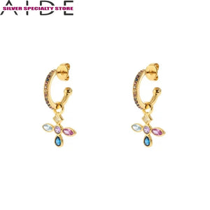 925 Silver Zircon Cross Stud Earrings for Women Girls