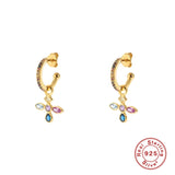 925 Silver Zircon Cross Stud Earrings for Women Girls