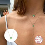 925 Silver Green Zircon Women's Necklace Wedding Jewelry Colar Feminino