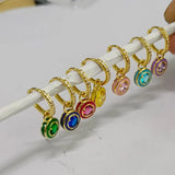 925 Silver Enamel CZ Pink Purple Round Pendant Hoop Earrings Women Girl Jewelry