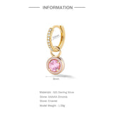 925 Silver Enamel CZ Pink Purple Round Pendant Hoop Earrings Women Girl Jewelry