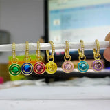925 Silver Enamel CZ Pink Purple Round Pendant Hoop Earrings Women Girl Jewelry