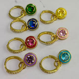 925 Silver Enamel CZ Pink Purple Round Pendant Hoop Earrings Women Girl Jewelry