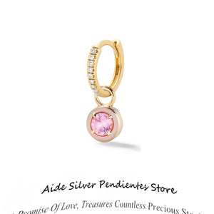925 Silver Enamel CZ Pink Purple Round Pendant Hoop Earrings Women Girl Jewelry