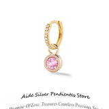 925 Silver Enamel CZ Pink Purple Round Pendant Hoop Earrings Women Girl Jewelry