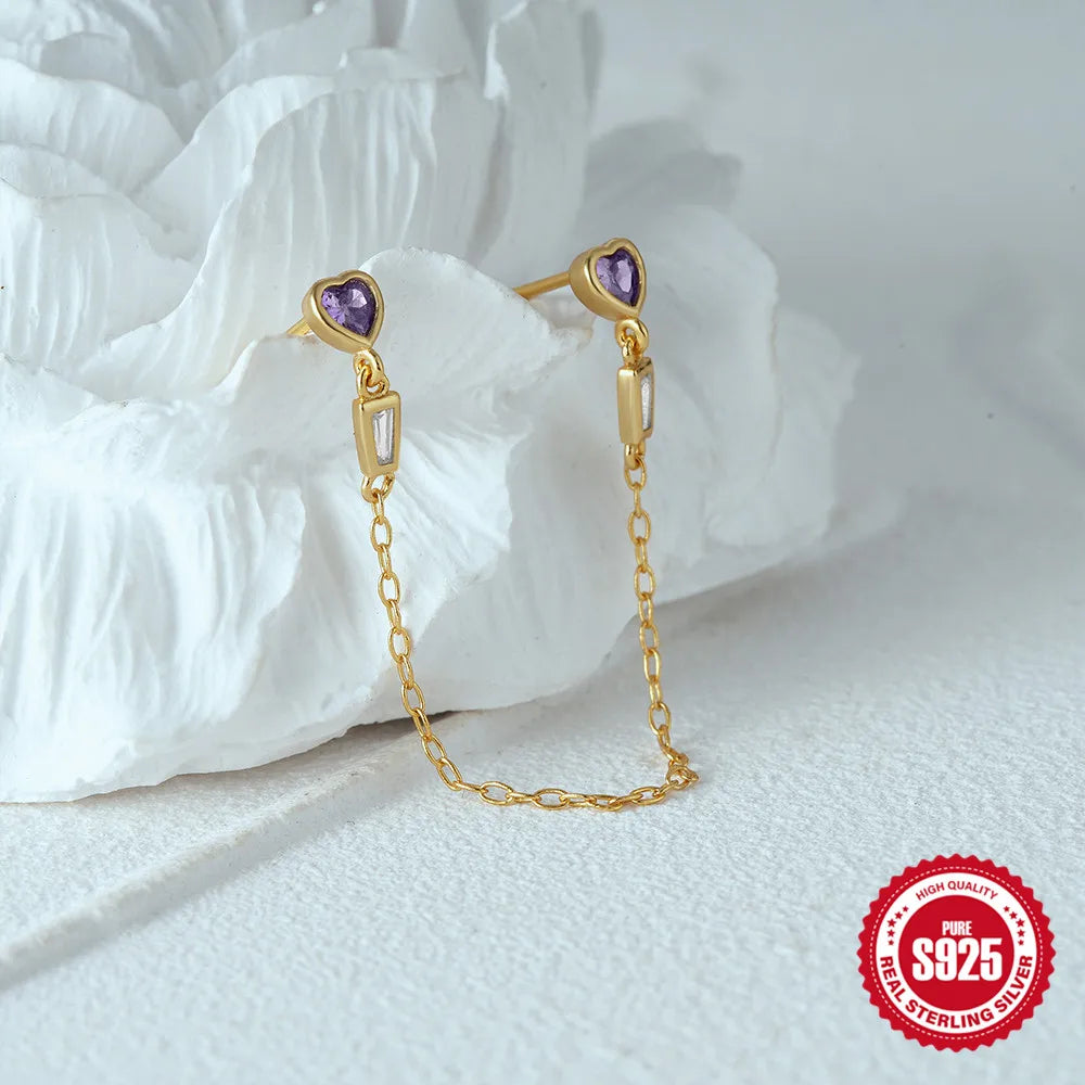 925 Silver Tassel Earring Women Ear Studs Crystal Earings Party Gift