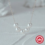 925 Sterling Silver 5 Pearl Choker Necklace Girl Christmas Pendant Clav
