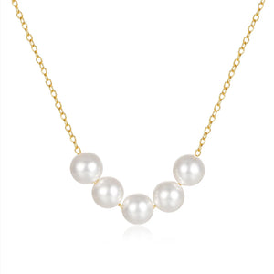 925 Sterling Silver 5 Pearl Choker Necklace Girl Christmas Pendant Clav