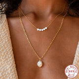 925 Sterling Silver 5 Pearl Choker Necklace Girl Christmas Pendant Clav