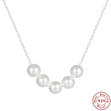 925 Sterling Silver 5 Pearl Choker Necklace Girl Christmas Pendant Clav