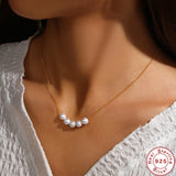 925 Sterling Silver 5 Pearl Choker Necklace Girl Christmas Pendant Clav