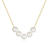 925 Sterling Silver 5 Pearl Choker Necklace Girl Christmas Pendant Clav