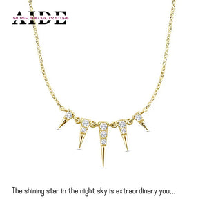 925 Silver Geometric Punk Spike Zircon Pendant Chain Necklace