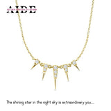 925 Silver Geometric Punk Spike Zircon Pendant Chain Necklace