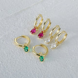 925 Silver Green & Red Zircon 10mm Earring For Women - Delicate Jewelry