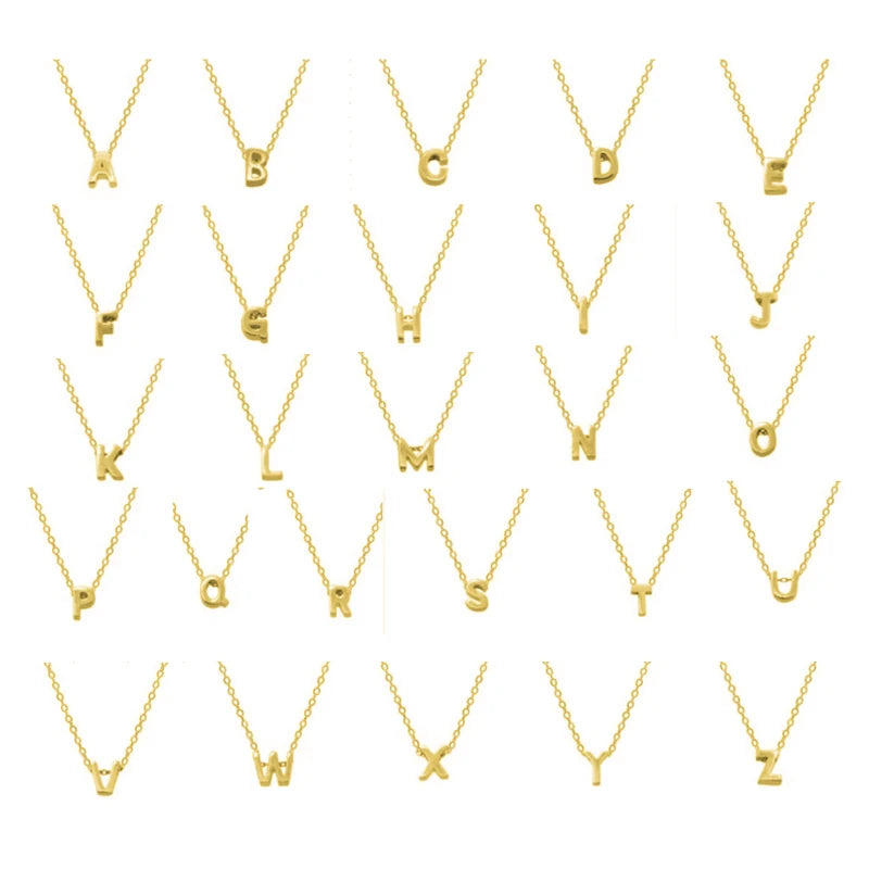 925 Silver Initial Letter Pendant Necklace A-Z Alphabet Collares Fine Jewelry