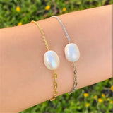 925 Silver Irregular Pearl Women's Bracelet Paper Clip Double Combo Bracelets